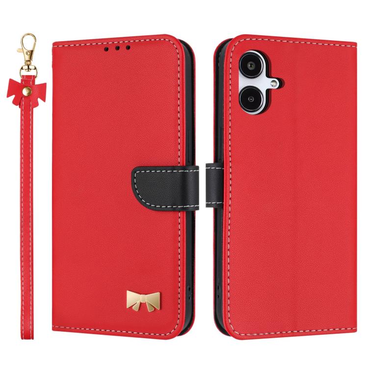 Custodia per telefono in pelle con fiocco in metallo e cinturino da polso, For Samsung Galaxy A57 5G, For Samsung Galaxy A37 5G, For Galaxy A27 5G, For Samsung Galaxy A06  / A07 4G