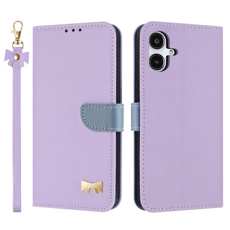 Custodia per telefono in pelle con fiocco in metallo e cinturino da polso, For Samsung Galaxy A57 5G, For Samsung Galaxy A37 5G, For Galaxy A27 5G, For Samsung Galaxy A06  / A07 4G