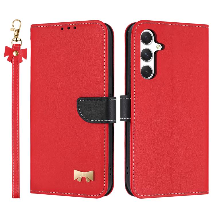 Custodia per telefono in pelle con fiocco in metallo e cinturino da polso, For Samsung Galaxy A57 5G, For Samsung Galaxy A37 5G, For Galaxy A27 5G, For Samsung Galaxy A06  / A07 4G