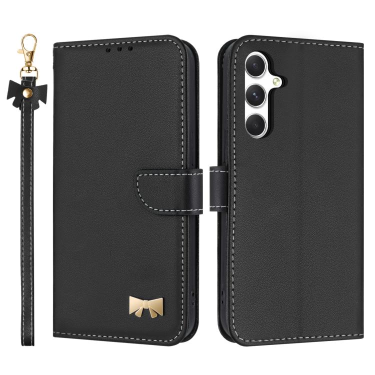 Custodia per telefono in pelle con fiocco in metallo e cinturino da polso, For Samsung Galaxy A57 5G, For Samsung Galaxy A37 5G, For Galaxy A27 5G, For Samsung Galaxy A06  / A07 4G