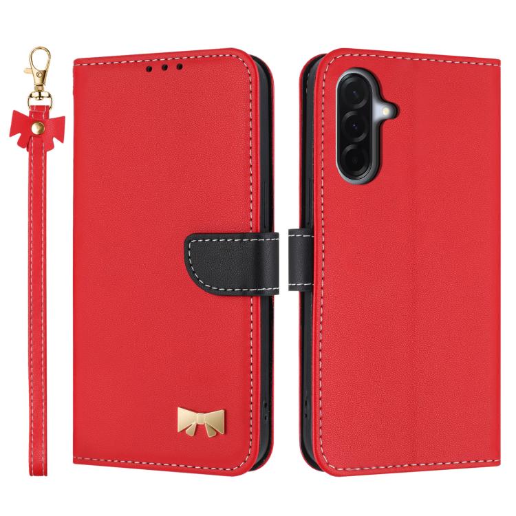 Custodia per telefono in pelle con fiocco in metallo e cinturino da polso, For Samsung Galaxy A57 5G, For Samsung Galaxy A37 5G, For Galaxy A27 5G, For Samsung Galaxy A06  / A07 4G