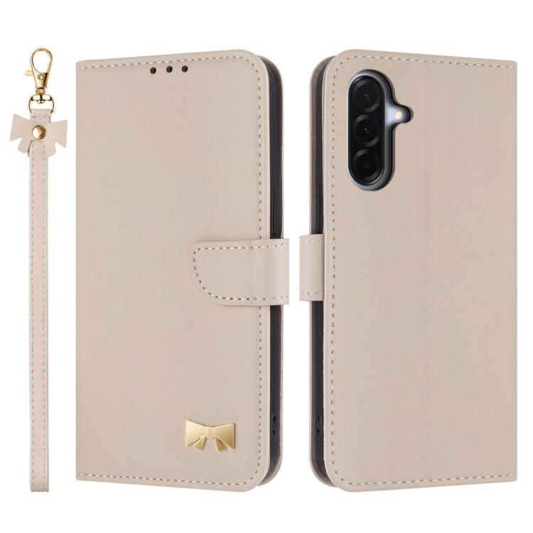 Custodia per telefono in pelle con fiocco in metallo e cinturino da polso, For Samsung Galaxy A57 5G, For Samsung Galaxy A37 5G, For Galaxy A27 5G, For Samsung Galaxy A06  / A07 4G