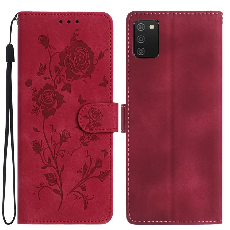 Custodia per telefono in pelle con motivo a rilievo di rose, For Samsung Galaxy A02S 164mm US, For Samsung Galaxy A02S 166mm EU
