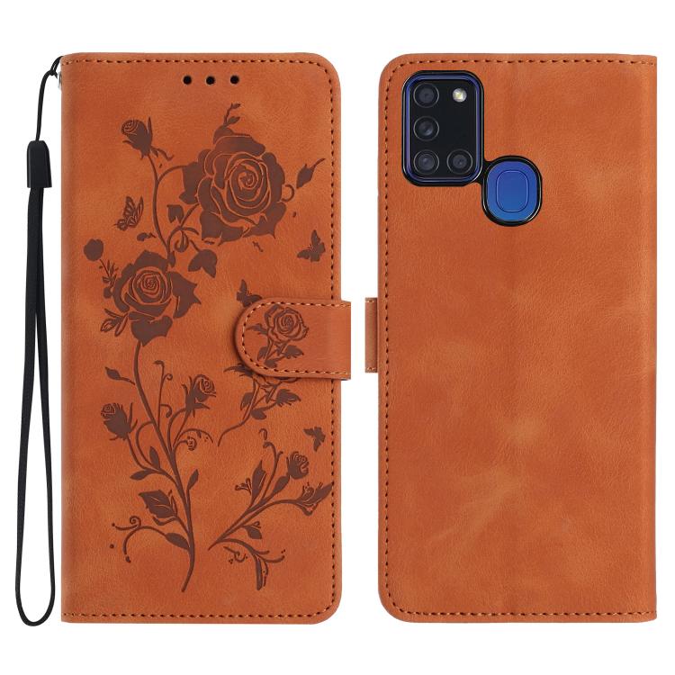 Custodia per telefono in pelle con motivo a rilievo di rose, For Samsung Galaxy A42 5G, For Samsung Galaxy A21S