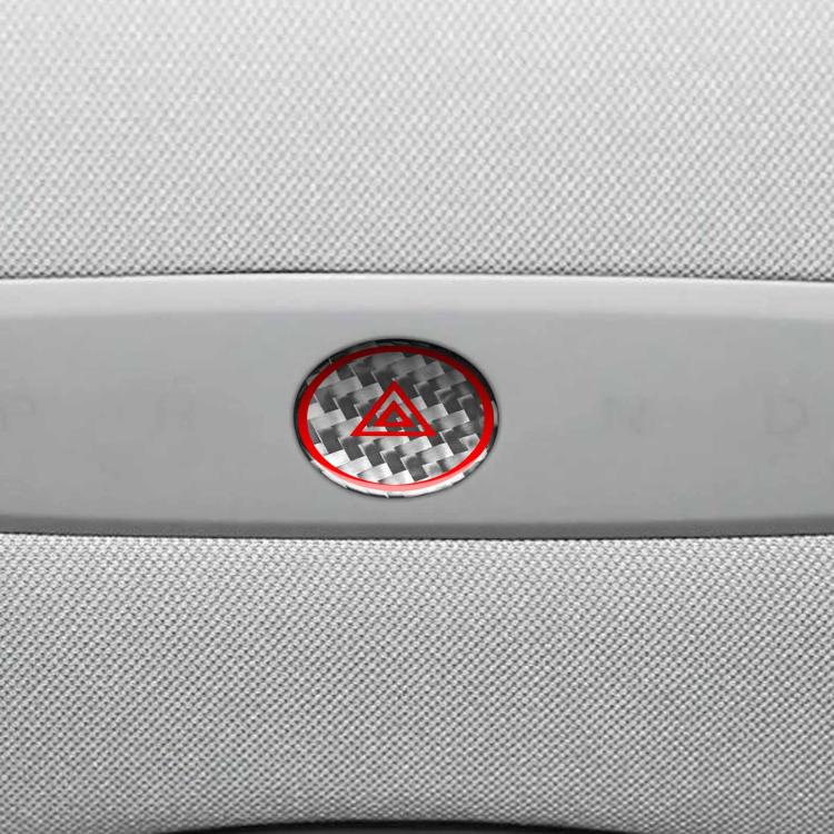 Pulsante per luci di emergenza auto in fibra di carbonio con etichetta adesiva decorativa per Tesla Model 3 2023., Car Emergency Light Button, Car Emergency Light Button with Label