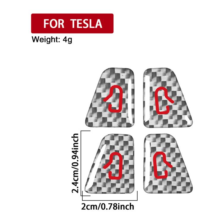 Set di 4 adesivi decorativi in fibra di carbonio per interruttori delle portiere auto per Tesla Model 3 2019-2023 / Y 2019-2024., For Tesla Model 3 2019-2023 / Y 2019-2024 Car Door Switch
