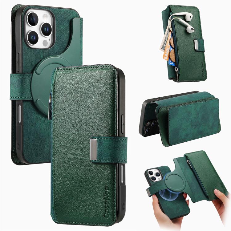Custodia per telefono CaseNeo MagSafe RFID antifurto con cerniera e portafoglio in pelle stile retrò, For iPhone Air, For iPhone 16 Pro Max, For iPhone 16 Pro, For iPhone 16 Plus