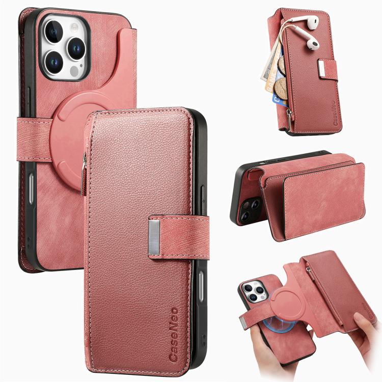 Custodia per telefono CaseNeo MagSafe RFID antifurto con cerniera e portafoglio in pelle stile retrò, For iPhone Air, For iPhone 16 Pro Max, For iPhone 16 Pro, For iPhone 16 Plus