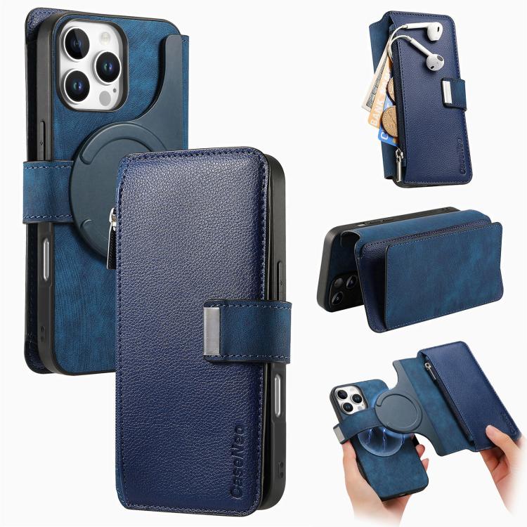 Custodia per telefono CaseNeo MagSafe RFID antifurto con cerniera e portafoglio in pelle stile retrò, For iPhone Air, For iPhone 16 Pro Max, For iPhone 16 Pro, For iPhone 16 Plus
