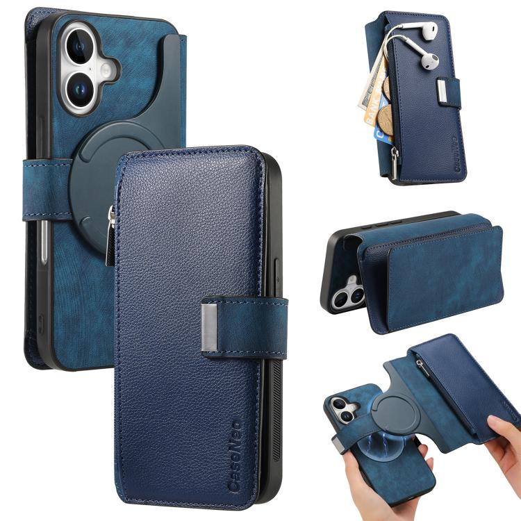 Custodia per telefono CaseNeo MagSafe RFID antifurto con cerniera e portafoglio in pelle stile retrò, For iPhone 16, For iPhone 15 Pro Max, For iPhone 15 Pro, For iPhone 15 Plus