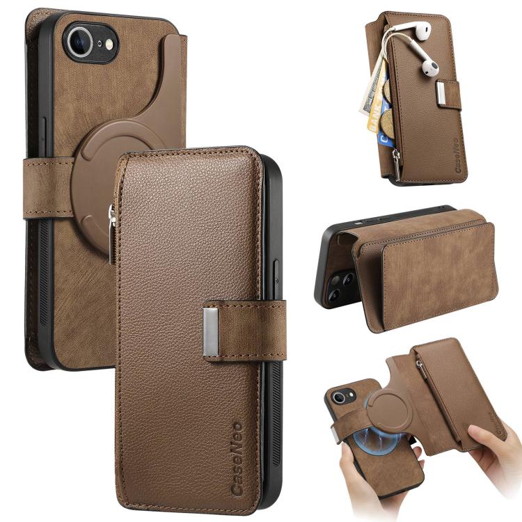 Custodia per telefono CaseNeo MagSafe RFID antifurto con cerniera e portafoglio in pelle stile retrò, For iPhone 17e / 16e, For iPhone 17 Pro Max, For iPhone 17 Pro, For iPhone 17