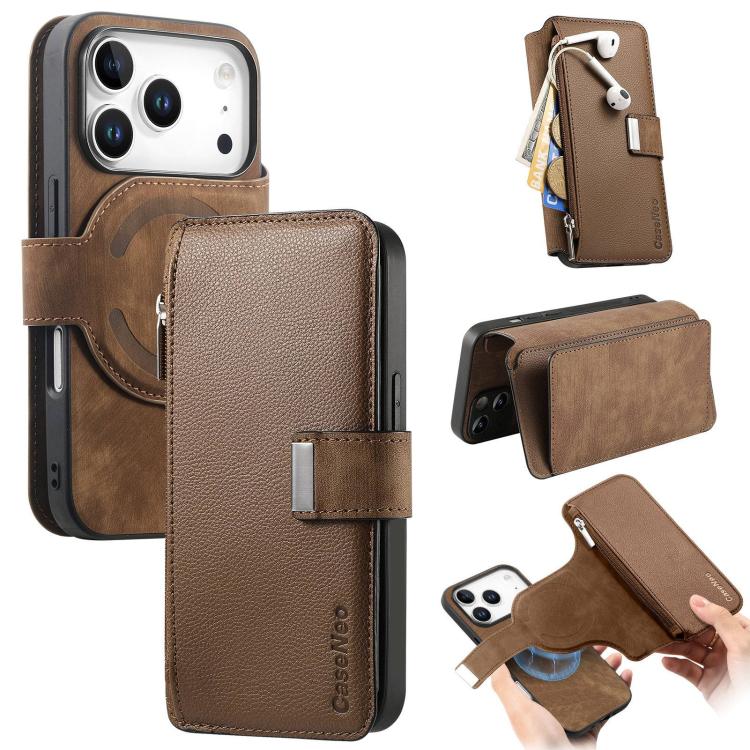 Custodia per telefono CaseNeo MagSafe RFID antifurto con cerniera e portafoglio in pelle stile retrò, For iPhone 17e / 16e, For iPhone 17 Pro Max, For iPhone 17 Pro, For iPhone 17