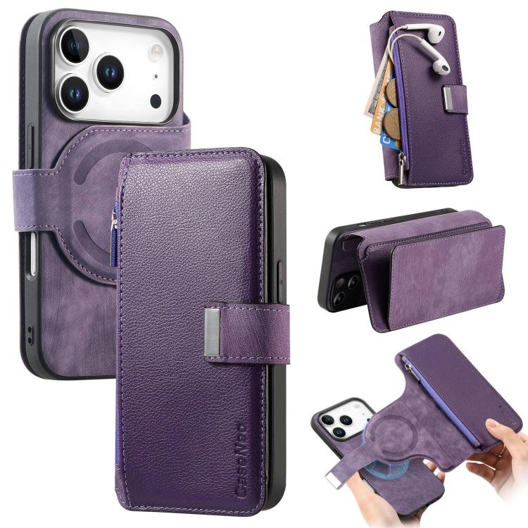 Custodia per telefono CaseNeo MagSafe RFID antifurto con cerniera e portafoglio in pelle stile retrò, For iPhone 17e / 16e, For iPhone 17 Pro Max, For iPhone 17 Pro, For iPhone 17