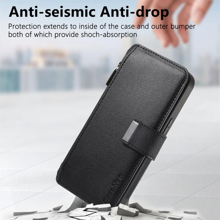 Custodia per telefono CaseNeo MagSafe RFID antifurto con cerniera e portafoglio in pelle stile retrò, For iPhone 17e / 16e, For iPhone 17 Pro Max, For iPhone 17 Pro, For iPhone 17