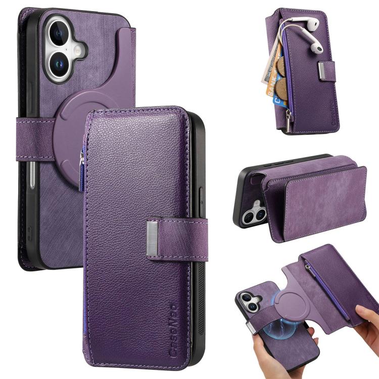 Custodia per telefono CaseNeo MagSafe RFID antifurto con cerniera e portafoglio in pelle stile retrò, For iPhone 17e / 16e, For iPhone 17 Pro Max, For iPhone 17 Pro, For iPhone 17