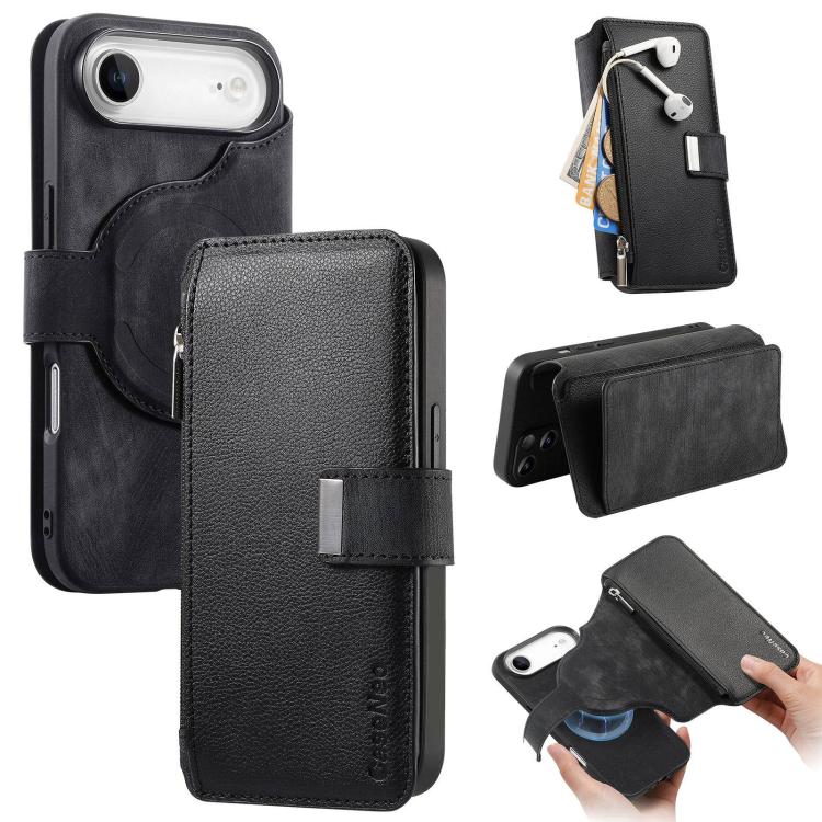 Custodia per telefono CaseNeo MagSafe RFID antifurto con cerniera e portafoglio in pelle stile retrò, For iPhone Air, For iPhone 16 Pro Max, For iPhone 16 Pro, For iPhone 16 Plus