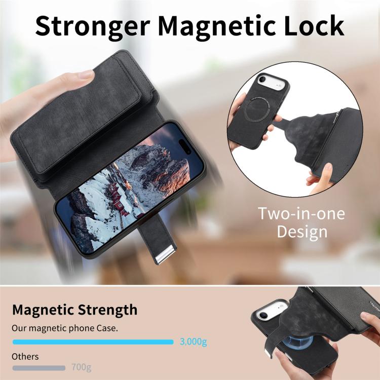 Custodia per telefono CaseNeo MagSafe RFID antifurto con cerniera e portafoglio in pelle stile retrò, For iPhone Air, For iPhone 16 Pro Max, For iPhone 16 Pro, For iPhone 16 Plus