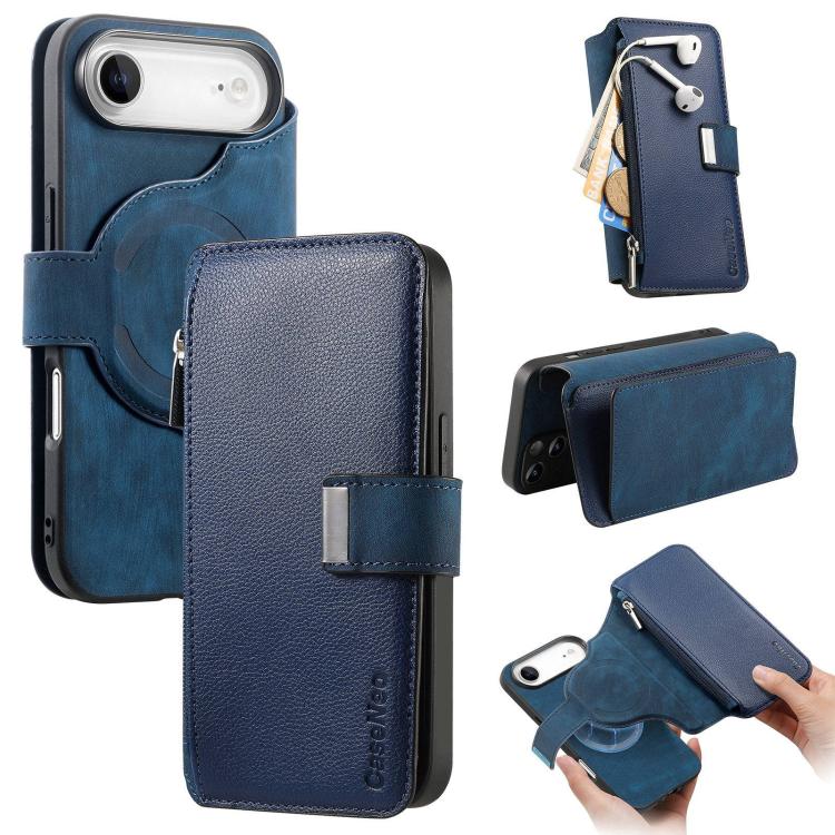 Custodia per telefono CaseNeo MagSafe RFID antifurto con cerniera e portafoglio in pelle stile retrò, For iPhone Air, For iPhone 16 Pro Max, For iPhone 16 Pro, For iPhone 16 Plus