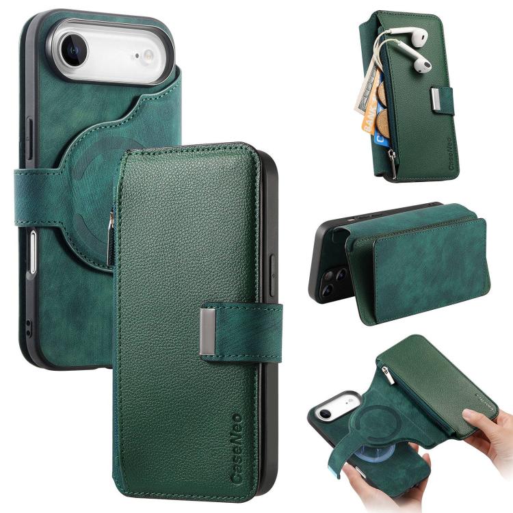 Custodia per telefono CaseNeo MagSafe RFID antifurto con cerniera e portafoglio in pelle stile retrò, For iPhone Air, For iPhone 16 Pro Max, For iPhone 16 Pro, For iPhone 16 Plus