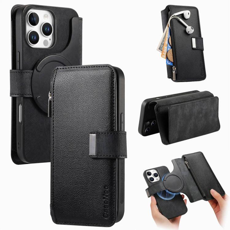 Custodia per telefono CaseNeo MagSafe RFID antifurto con cerniera e portafoglio in pelle stile retrò, For iPhone 16, For iPhone 15 Pro Max, For iPhone 15 Pro, For iPhone 15 Plus