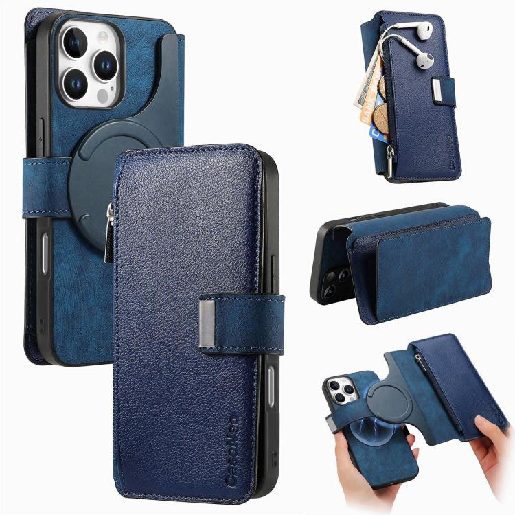 Custodia per telefono CaseNeo MagSafe RFID antifurto con cerniera e portafoglio in pelle stile retrò, For iPhone 16, For iPhone 15 Pro Max, For iPhone 15 Pro, For iPhone 15 Plus