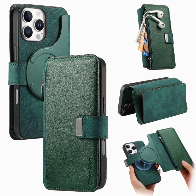Custodia per telefono CaseNeo MagSafe RFID antifurto con cerniera e portafoglio in pelle stile retrò, For iPhone 16, For iPhone 15 Pro Max, For iPhone 15 Pro, For iPhone 15 Plus