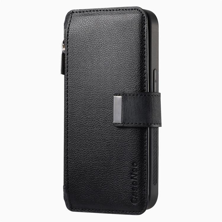 Custodia per telefono CaseNeo MagSafe RFID antifurto con cerniera e portafoglio in pelle stile retrò, For iPhone 15, For iPhone 14