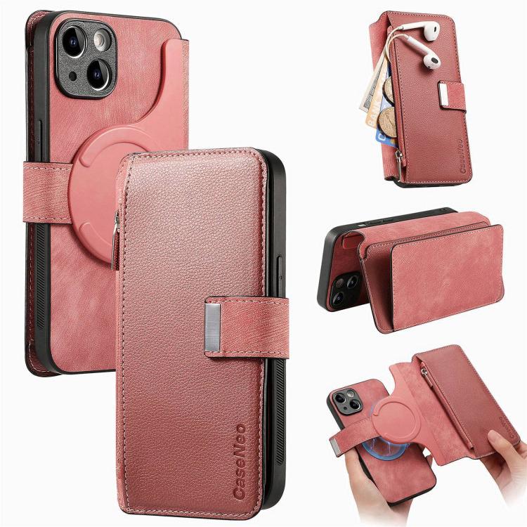 Custodia per telefono CaseNeo MagSafe RFID antifurto con cerniera e portafoglio in pelle stile retrò, For iPhone 16, For iPhone 15 Pro Max, For iPhone 15 Pro, For iPhone 15 Plus