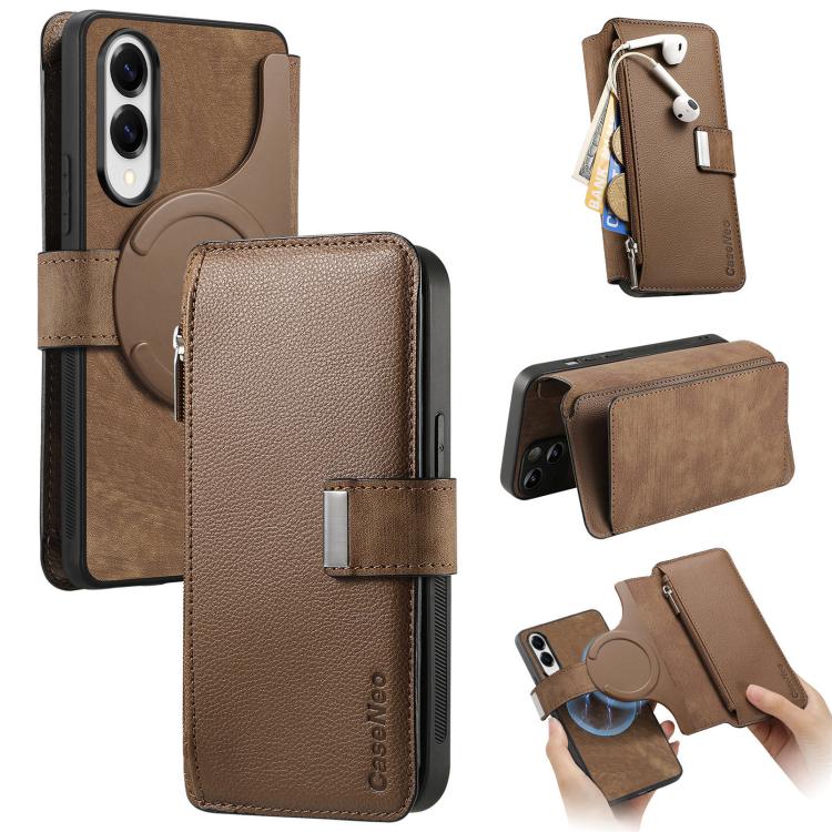 Custodia per telefono CaseNeo MagSafe RFID antifurto con cerniera e portafoglio in pelle stile retrò, For Galaxy S25 FE 5G, For Galaxy S25 Edge 5G, For Galaxy S25 5G, For Galaxy S25+ 5G