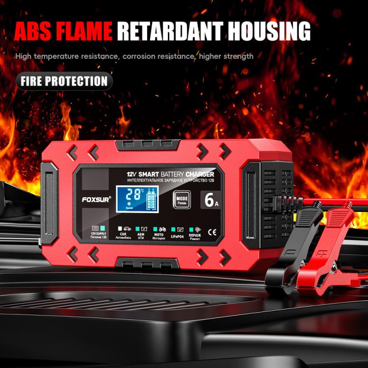 Caricabatterie multifunzione intelligente per auto e moto FOXSUR FBC1206F 12V 6A, EU Plug, US Plug, UK Plug, AU Plug