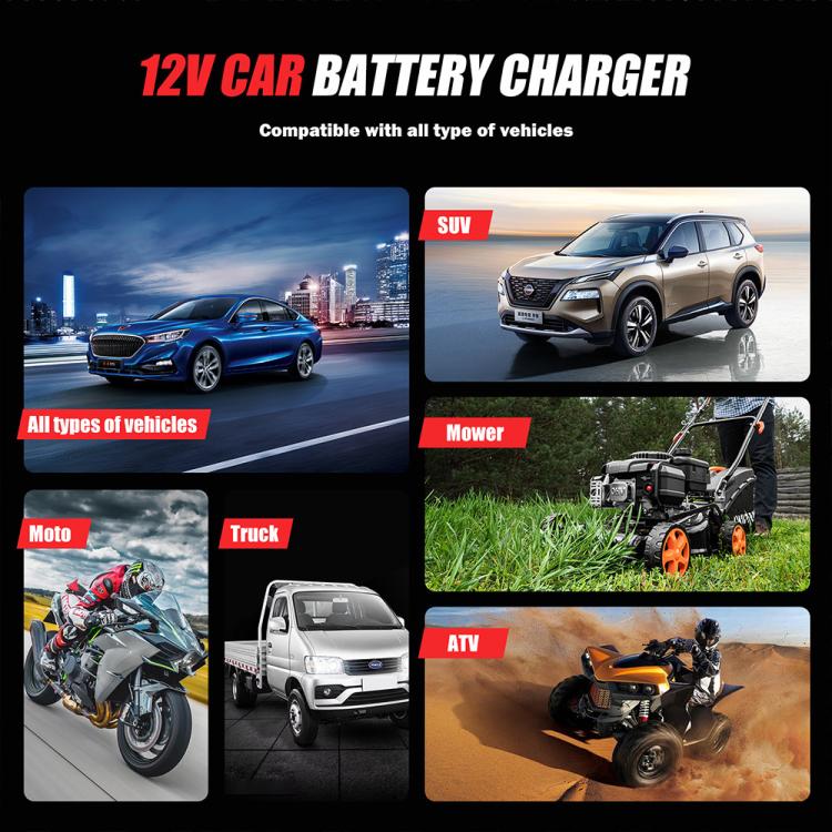 Caricabatterie multifunzione intelligente per auto e moto FOXSUR FBC1206F 12V 6A, EU Plug, US Plug, UK Plug, AU Plug