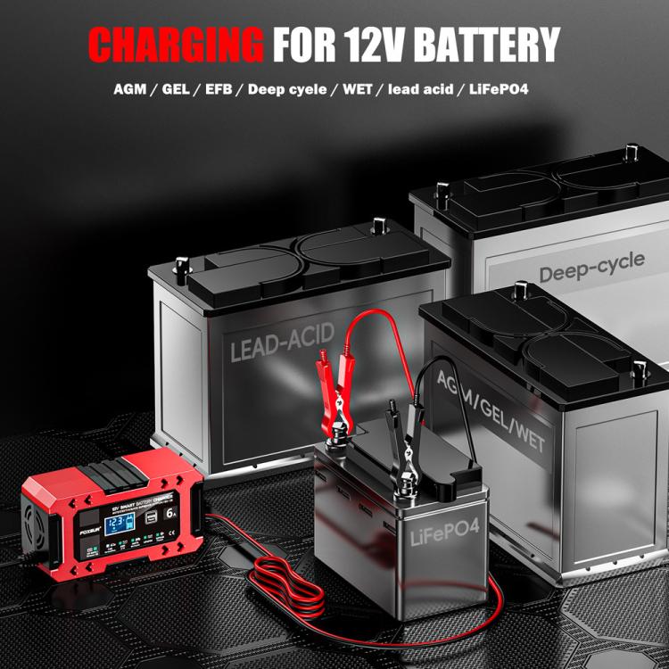 Caricabatterie multifunzione intelligente per auto e moto FOXSUR FBC1206F 12V 6A, EU Plug, US Plug, UK Plug, AU Plug