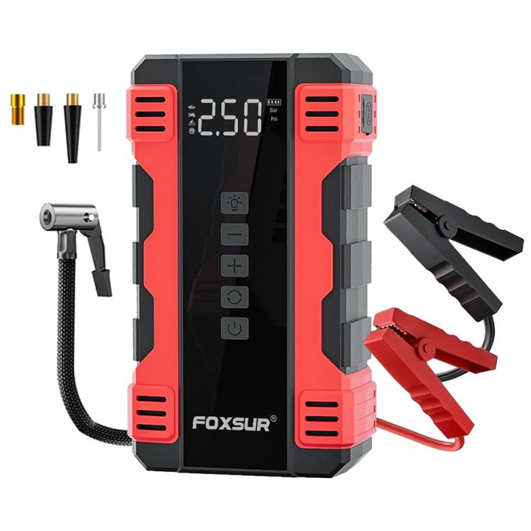 FOXSUR Avviatore di emergenza per auto, alimentatore multifunzione portatile, pompa d'aria per auto