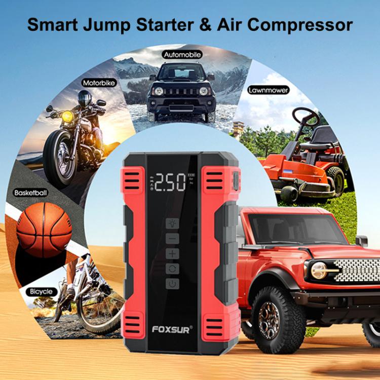 FOXSUR Avviatore di emergenza per auto, alimentatore multifunzione portatile, pompa d'aria per auto