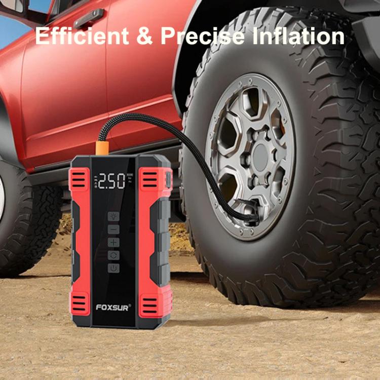 FOXSUR Avviatore di emergenza per auto, alimentatore multifunzione portatile, pompa d'aria per auto