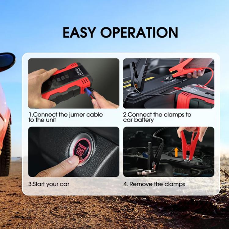 FOXSUR Avviatore di emergenza per auto, alimentatore multifunzione portatile, pompa d'aria per auto