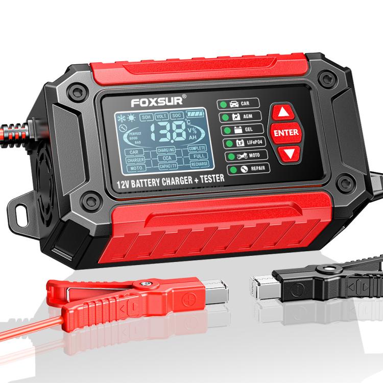 FOXSUR FTC-1206 Tester di carica 2 in 1 da 12 V integrato, strumento per testare caricabatterie per auto e moto, EU Plug, US Plug, UK Plug, AU Plug
