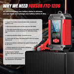 FOXSUR FTC-1206 Tester di carica 2 in 1 da 12 V integrato, strumento per testare caricabatterie per auto e moto, EU Plug, US Plug, UK Plug, AU Plug