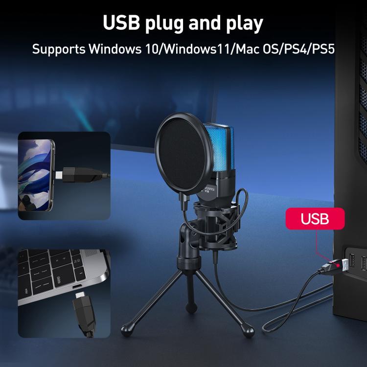 Microfono USB Yanmai SF-777R con luce RGB e riduzione rumore