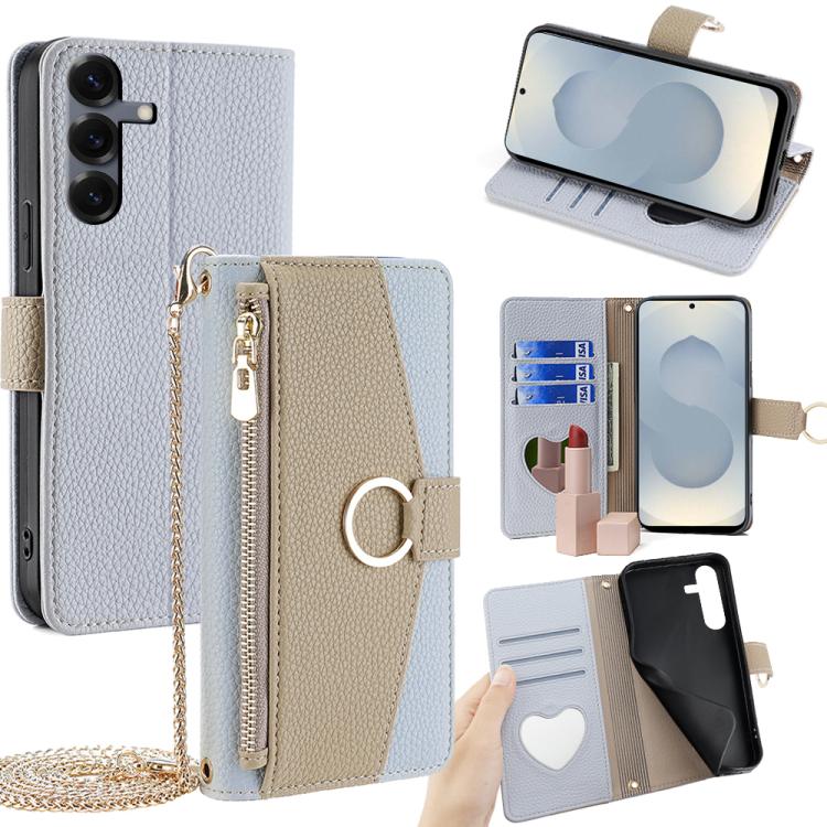 Custodia per telefono a tracolla in pelle con texture litchi, For Samsung Galaxy S26+ 5G, For Samsung Galaxy S26 Ultra 5G, For Samsung Galaxy S26 5G, For Samsung Galaxy S25 5G
