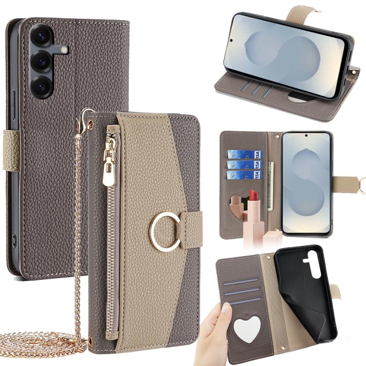 Custodia per telefono a tracolla in pelle con texture litchi, For Samsung Galaxy S26+ 5G, For Samsung Galaxy S26 Ultra 5G, For Samsung Galaxy S26 5G, For Samsung Galaxy S25 5G