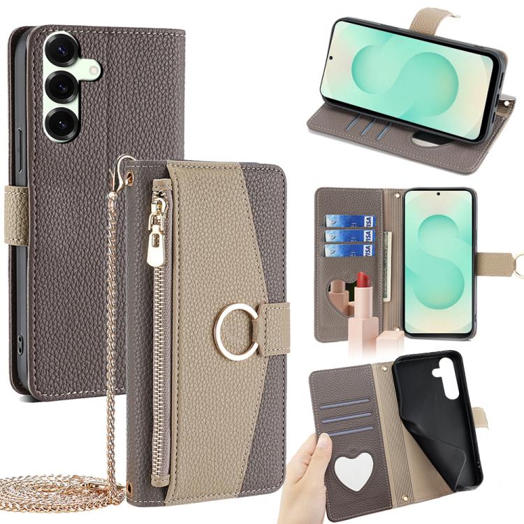 Custodia per telefono a tracolla in pelle con texture litchi, For Samsung Galaxy S25+ 5G, For Samsung Galaxy S25 Ultra 5G