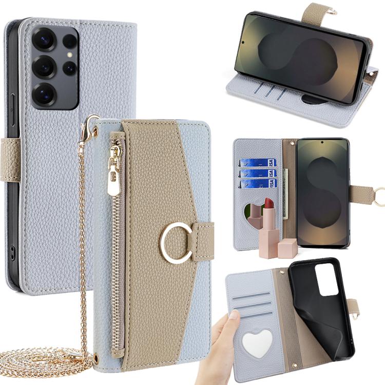 Custodia per telefono a tracolla in pelle con texture litchi, For Samsung Galaxy S25+ 5G, For Samsung Galaxy S25 Ultra 5G