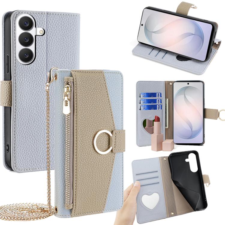 Custodia per telefono a tracolla in pelle con texture litchi, For Samsung Galaxy S26+ 5G, For Samsung Galaxy S26 Ultra 5G, For Samsung Galaxy S26 5G, For Samsung Galaxy S25 5G