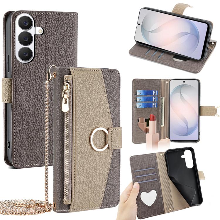 Custodia per telefono a tracolla in pelle con texture litchi, For Samsung Galaxy S26+ 5G, For Samsung Galaxy S26 Ultra 5G, For Samsung Galaxy S26 5G, For Samsung Galaxy S25 5G