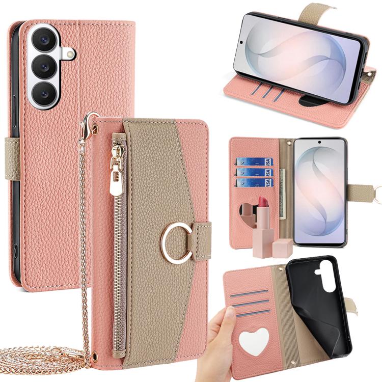 Custodia per telefono a tracolla in pelle con texture litchi, For Samsung Galaxy S26+ 5G, For Samsung Galaxy S26 Ultra 5G, For Samsung Galaxy S26 5G, For Samsung Galaxy S25 5G