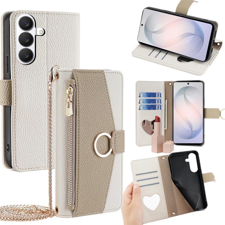 Custodia per telefono a tracolla in pelle con texture litchi, For Samsung Galaxy S26+ 5G, For Samsung Galaxy S26 Ultra 5G, For Samsung Galaxy S26 5G, For Samsung Galaxy S25 5G