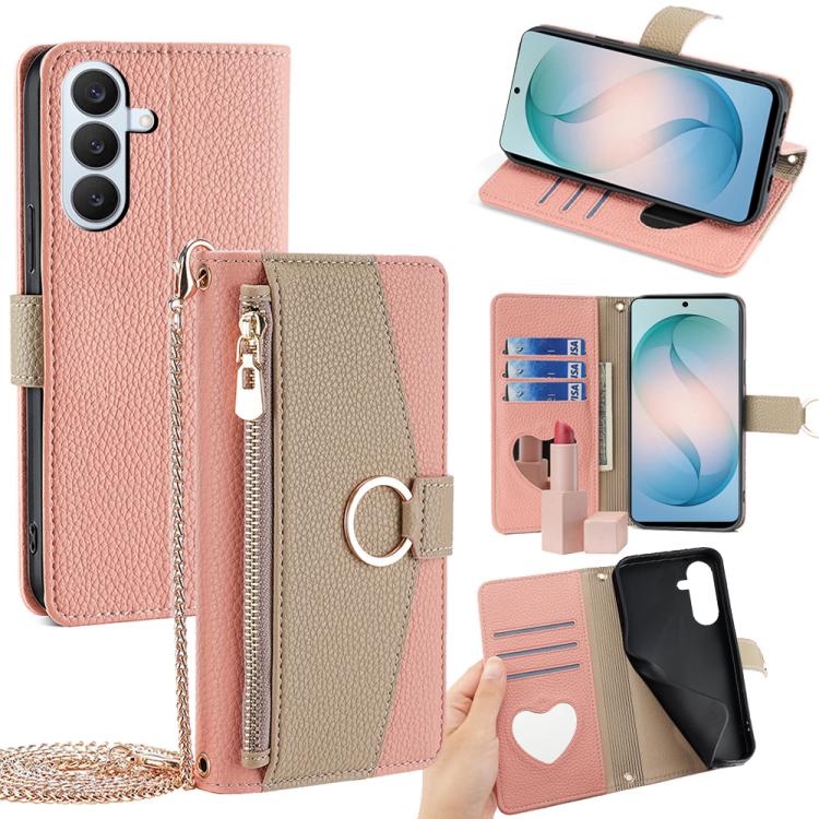 Custodia per telefono a tracolla in pelle con texture litchi, For Samsung Galaxy S26+ 5G, For Samsung Galaxy S26 Ultra 5G, For Samsung Galaxy S26 5G, For Samsung Galaxy S25 5G