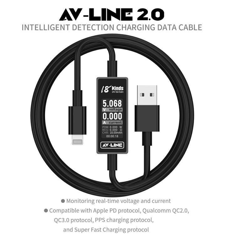 Cavo dati di ricarica con rilevamento intelligente AV-Line 2.0 da 1,2 m, compatibile con 18 tipi di dispositivi., USB to  8 Pin, USB to Type-C