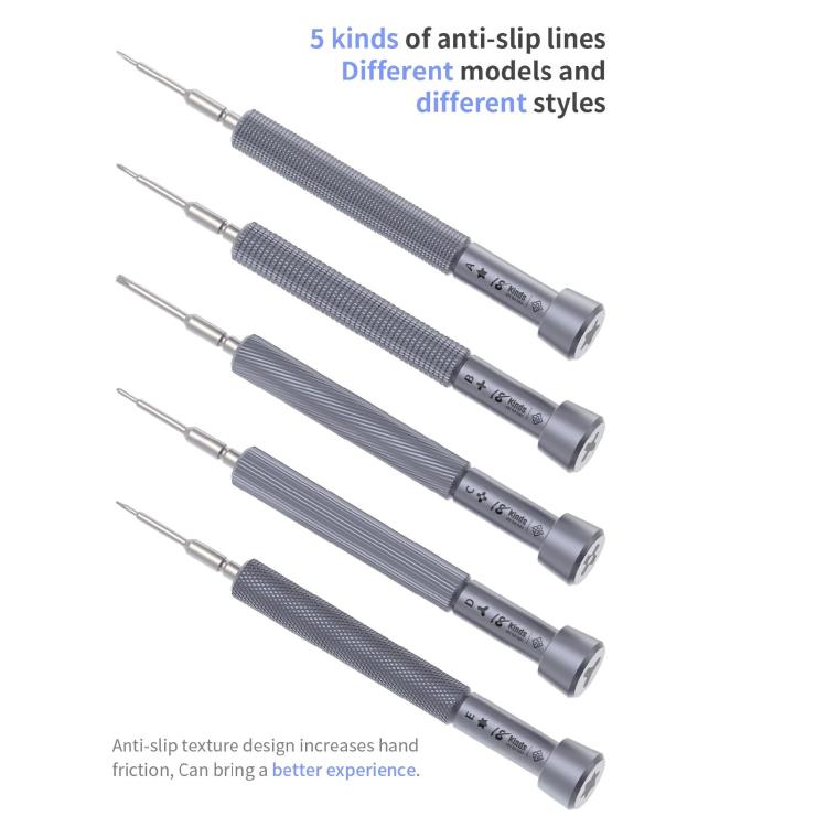 18 tipi di cacciavite magnetico di precisione super resistente, A Pentalobe, B Phillips, C External Cross, D Tri-Wing, E Allen